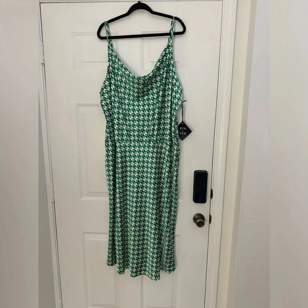 AVA & VIV Satin Graphic Spaghetti Strap Cowl Neck Rolled Hem Elastic Waist NWT - Picture 5 of 7